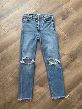 Re/Done Distressed Jeans in Light Blue Denim